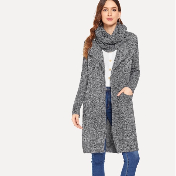Rouge! Sweaters - New! Long Scarf Cardigan w/Pockets Gray